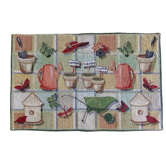 Table Placemats Garden Spring Tapestry Set of 4 Green Gold 12" x 19" - Picture 3 of 9